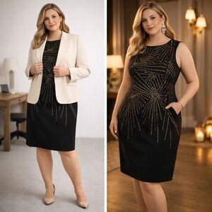 Calvin Klein Plus Size Black & Gold Dress 20W | NWT | Elegant Classic